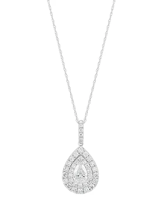 Grown With Love Lab Grown Diamond Pear & Round Double Halo 18"Pendant Necklace (1-1/4 ct. t.w.) in 14k White Gold