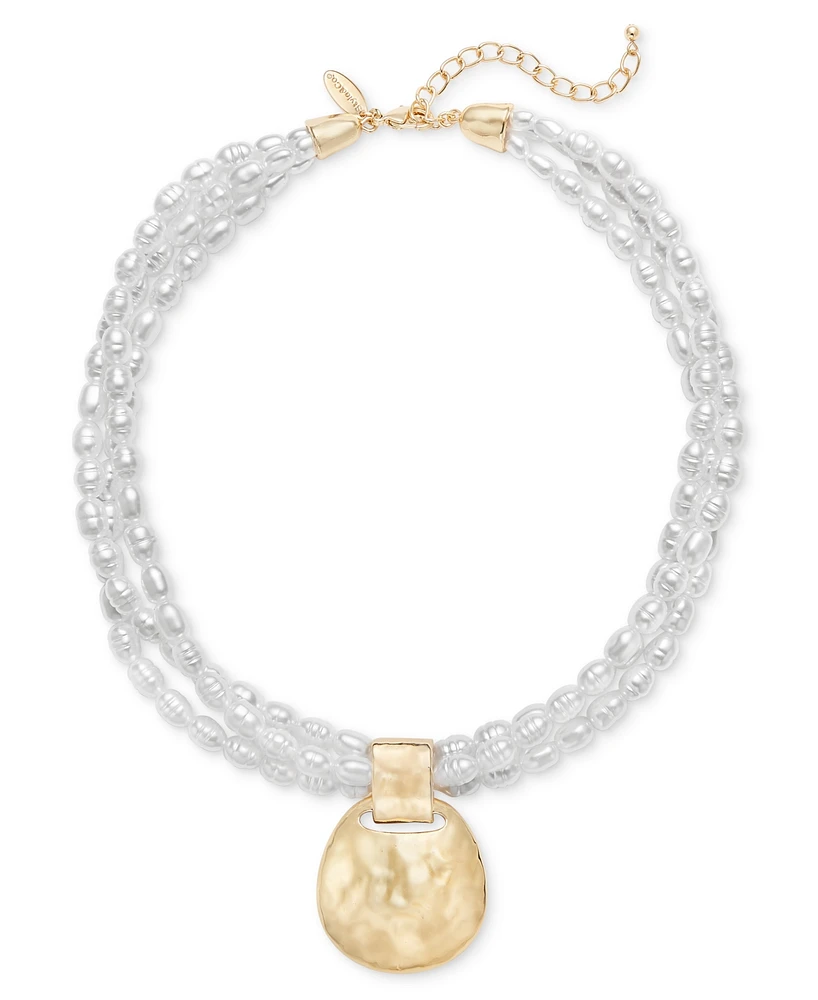Style & Co Gold-Tone Disc Pendant Beaded Imitation Pearl Multi-Row Necklace, 18" + 3" extender, Exclusively at Macy's