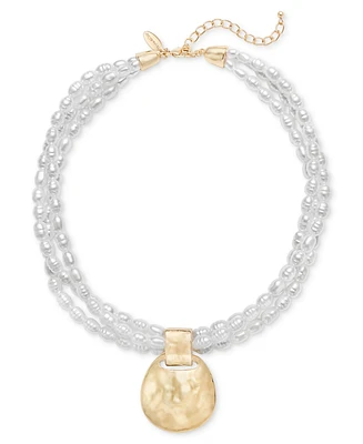 Style & Co Gold-Tone Disc Pendant Beaded Imitation Pearl Multi-Row Necklace, 18" + 3" extender, Exclusively at Macy's