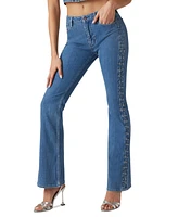 Guess Women's Mid-Rise Lace-Up Fare-Leg Jeans