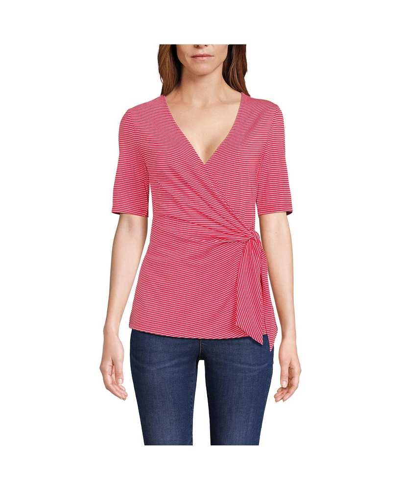 Lands' End Women's Elbow Sleeve Lightweight Jersey Side Tie Blouse