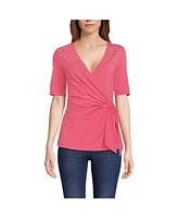 Lands' End Women's Elbow Sleeve Lightweight Jersey Side Tie Blouse