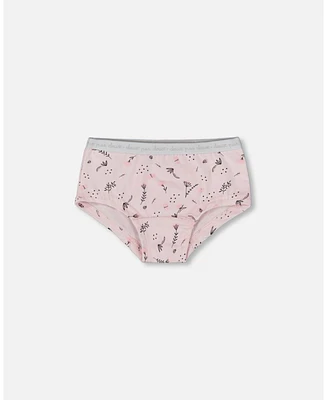 Girl Printed Cotton Boyshort Panty Small Pink Flowers On Pale Background - Toddler|Child