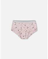 Girl Printed Cotton Boyshort Panty Small Pink Flowers On Pale Background - Toddler|Child