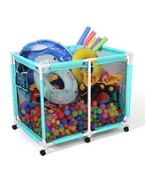 Yescom Extra Large Mesh Pool Storage Bin 214 Gallon Noodles Holder Toys Organizer 6 Wheels Rolling Cart Blue