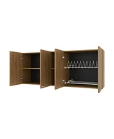 Fm Furniture Luray Wall Cabinet kitchen in Melamine wit 4 Doors and Open Storage, Natural Oak