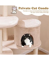 Cattail Cat Tower with Sisal Scratching Posts & Soft Hammock Cozy & Fun Multi-Level Cat Tree