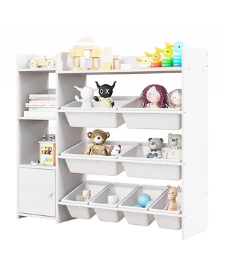 4-Tier Kids Toy Storage Organizer Bookshelf and Toy Storage Rack with Door