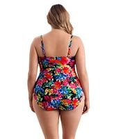 Longitude by Mimi Flamingo Blooming Bouquet Shirred Sweetheart Tank One Piece Swimsuit