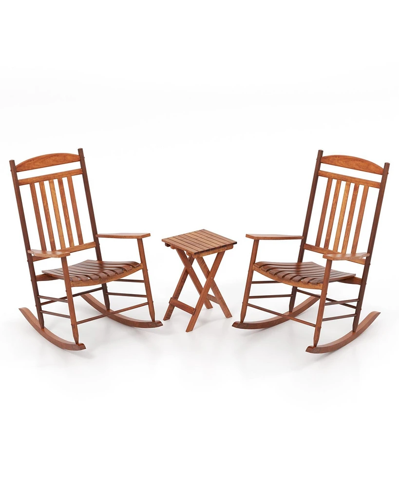 3-Piece Outdoor Rocking Bistro Set with Cushioned Chairs and Side Table