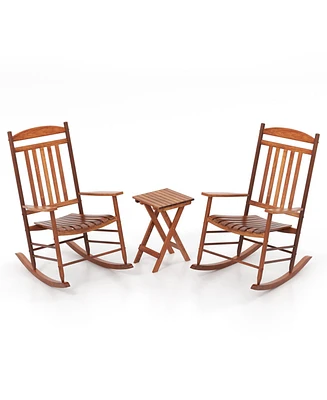 3-Piece Outdoor Rocking Bistro Set with Cushioned Chairs and Side Table