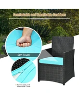 3 Pieces Patio Rattan Furniture Set with Cushion and Sofa Armrest