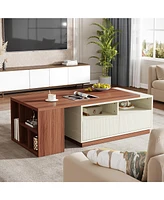 Tribesigns Coffee Table, Extendable Coffee Table with 2 Drawers and Storage Shelves, Rectangular Wooden Center Table with Reversible Tabletop for Livi