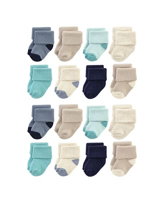 Hudson Baby Cotton Rich Terry Socks 16-Pack, Navy Taupe, 0-6 Months