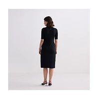 Reistor Women's High Neck Elbow Sleeves Fitted Dress