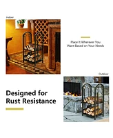 Fireplace Log Rack with 4 Pieces Fireplace Tools