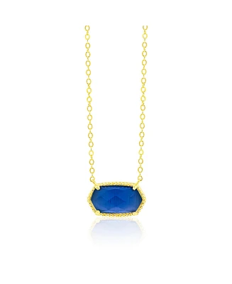 Etoielle Create Blue Sapphire and Halo Cubic Zirconia Gemstone Necklace Yellow Gold Tone Necklace