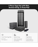 BalanceFrom 7 Piece Yoga Set, with Mat & Towel, Home Workout Equipment, Gray