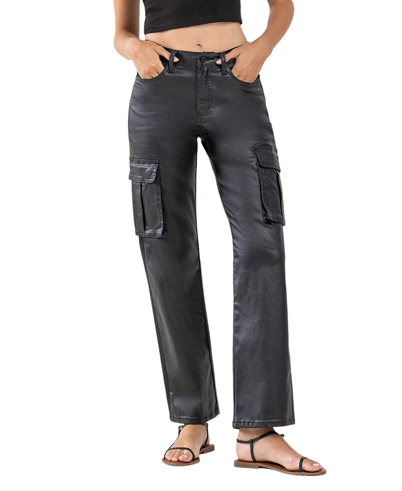 Vervet Women's High Rise Coated Cargo Straight Jeans