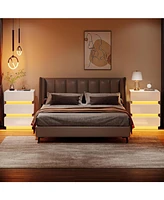 Tribesigns Nightstand with Led, Modern 3-Drawer Bedside End Table with Storage for Bedroom, Adjustable Light, White