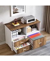 Tribesigns 3 Drawers File Cabinet with Drawers for Letter-Sized File and Door, lateral Filing Cabinet Printer Stand with Storage Shelves and with Roll