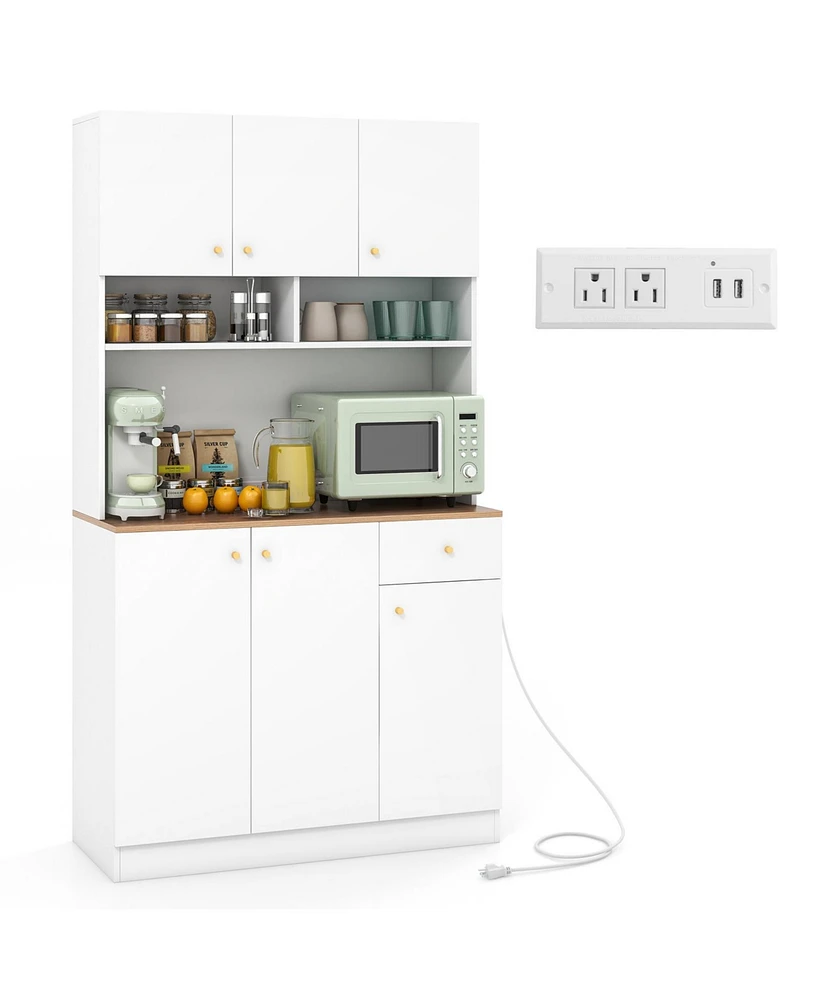 Pantry Cabinet with Built-in Outlets for Convenient Dining Room Storage