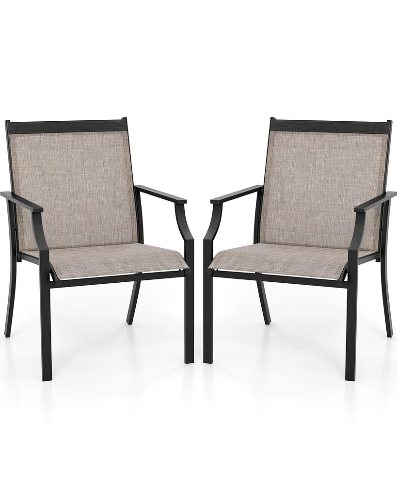 Gymax Set of 2 Patio Dining Chairs Outdoor Armchairs w/ Sturdy Metal Frame