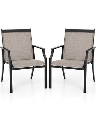 Gymax Set of 2 Patio Dining Chairs Outdoor Armchairs w/ Sturdy Metal Frame