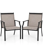 Gymax Set of 2 Patio Dining Chairs Outdoor Armchairs w/ Sturdy Metal Frame