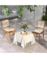 Set of 2 Dining Chairs Rattan with Teak Wood Structure and Footrests