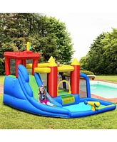 Inflatable Bounce House with Water Slide, Climbing Wall & Splash Pool Blower Included for Instant Fun