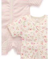 Purebaby Baby Girl Short Sleeve 2 Pack Zip Coverall