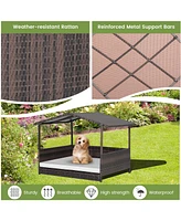 Wicker Outdoor Dog House with Weatherproof Roof