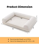 Egg-Foam Dog Crate Bed with 3-Side Bolster and Removable Washable Bed Cover