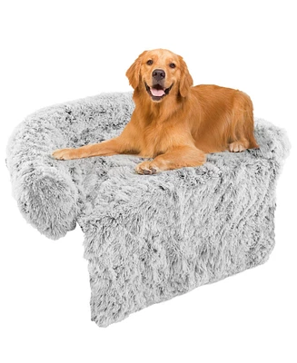 47"x 45"x 33" Plush Calming Dog Couch Bed with Anti-Slip Bottom