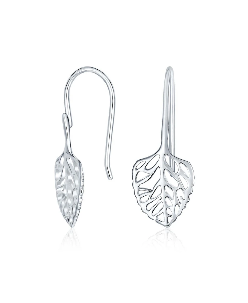 Bling Jewelry Delicate Filigree Leaf Dangle Earrings in Sterling Silver Nature-Inspired Jewelry