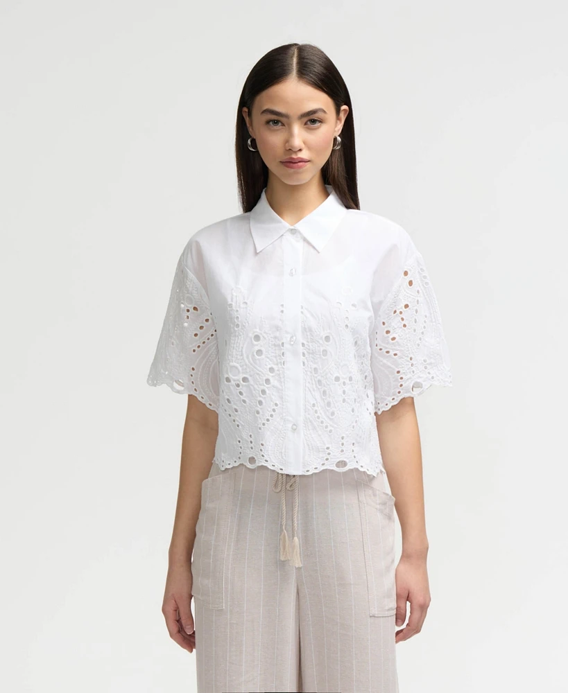 Nvlt Women s Embroidered Scallop Edge Shirt