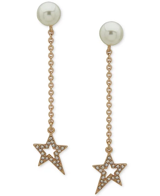 Karl Lagerfeld Paris Gold-Tone Pave Star & Imitation Pearl Linear Drop Earrings