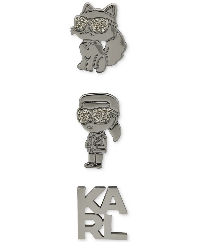 Karl Lagerfeld Paris Silver-Tone 3-Pc. Set Pave Karl & Choupette Pins