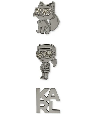 Karl Lagerfeld Paris Silver-Tone 3-Pc. Set Pave Karl & Choupette Pins