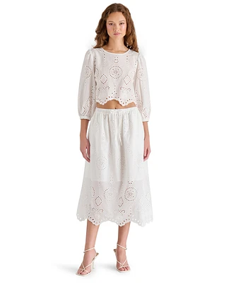 Steve Madden Women's Anaisa Tie-Waist Eyelet Midi Skirt