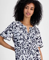 Tommy Hilfiger Women's Floral-Print Linen-Blend Pintucked Top