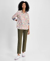 Tommy Hilfiger Women's Floral-Print Roll-Tab Shirt