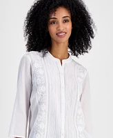 Tommy Hilfiger Women's Embroidered Gauzy Pintucked Cotton Top