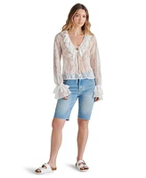 Steve Madden Women's Hampton Sheer Ruffle Lace Blouse