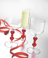 Qualia Glass Red Heart Stemmed Wine Glasses, Set of 2