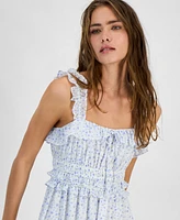 Kingston Grey Juniors' Ruffled Square-Neck Sleeveless Midi Dress