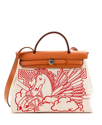 Pre-Owned Hermes 31 Herbag Zip Pegase Pop Toile and Leather