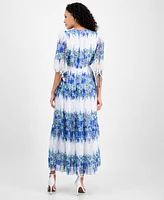 Taylor Women's Printed V-Neck Smocked-Waist Dress