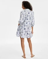 Charter Club Women's Hibiscus Garden 100% Linen Mini Dress, Exclusively at Macy's